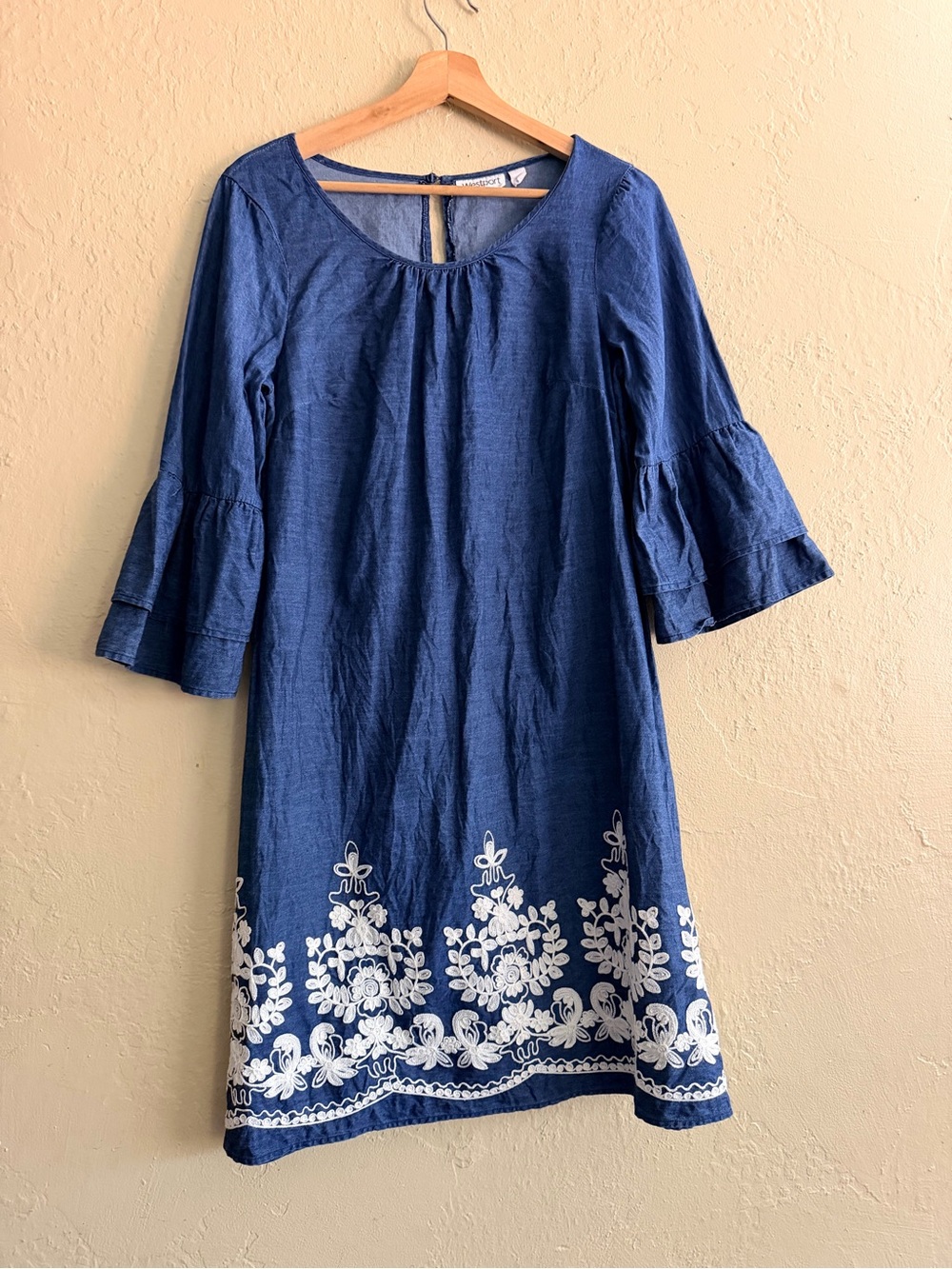 Westport Navy Dress with White Floral Embroidery